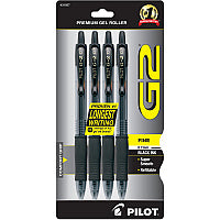 Pilot G2 Premium Gel Roller Pens 0.7 mm Fine Pen Point - Refillable - Retractable - Black Ink - Gel-based - 4 / Pack (31057)