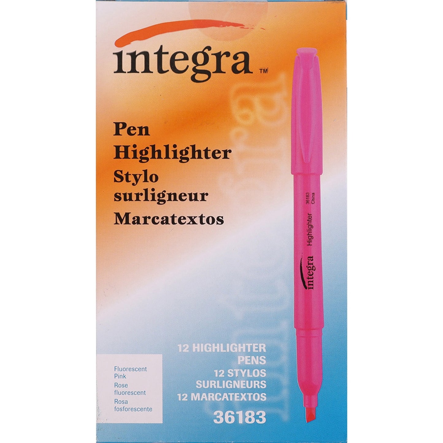 Integra Pen Style Fluorescent Highlighters Chisel Marker Point - Fluorescent Pink Ink - 1 Dozen (36183)