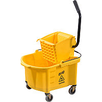 Genuine Joe Splash Shield Mop Bucket/Wringer 6.50 gal - Wringer, Caution Sign, Handle, Measurement Marking, Caster, Putty Knife Holder, Mop Stick Holder - Plastic, Metal - Black, Yellow - 1 Each (GJO60466)