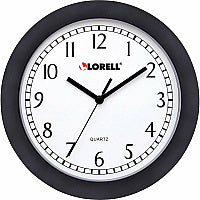 Lorell 9" Round Wall Clock Analog - Quartz - White Main Dial - Black Case - Plastic (LLR60987)