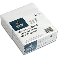 Business Source Plain Memo Pads 100 Sheets - Plain - Glued - Unruled Front Ruling - 15 lb Basis Weight - 3" x 5" Sheet Size - White Paper - Chipboard Backing - 1 Dozen (BSN65900)