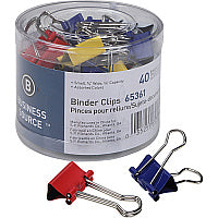 Business Source Colored Fold-back Binder Clips Small - 0.8" Width - 0.37" Size Capacity - Assorted - Steel - 40 / Pack (BSN65361)