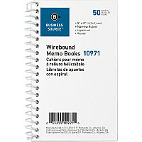 Business Source Side Wirebound Ruled Memo Book 50 Sheet(s) - Wire Bound - 3" x 5" Sheet Size - White - 1 Dozen (BSN10971)