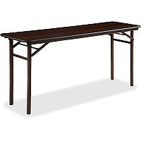 Lorell Economy Folding Banquet Table Mahogany Rectangle Top - 60" Table Top Width x 18" Table Top Depth x 0.62" Table Top Thickness - 29" Height - Presentation, Food - Melamine Top Material - Steel Frame Material - 1 Each (LLR60725)