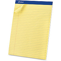 Ampad Basic Perforated Writing Pads - Legal 50 Sheets - Stapled - 0.34" Ruled - 15 lb Basis Weight - Legal - 8 1/2" x 11 1/2" Sheet Size x 8.5" Width x 11.8" Length - Canary Yellow Paper - Dark Blue Binding - Sturdy Back, Chipboard Backing, Micro (20260)