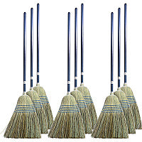 Genuine Joe Light Duty Broom Corn Fiber Bristle - Lacquered Wood Handle - Natural - 12 / Carton (GJO12002CT)