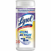 Lysol(R) Dual Action Disinfecting Wipes, Citrus, 35 Wipes For Multi Surface - Citrus Scent - Recommended For: Stain Remover - White/Purple - 35/Tub - 1 Each (81143)