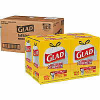 Glad ForceFlex Tall Kitchen Drawstring Trash Bags 13 gal Capacity - 27" Length x 24" Width x 9 mil (229 Micron) Thickness - Drawstring Closure - White - Plastic - Kitchen, Office, Day Care, Restaurant, School - 100/Box - 72 / Bundle (78526BD)
