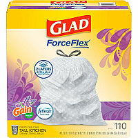 Glad ForceFlex Tall Kitchen Drawstring Trash Bags Gain Lavender with Febreze Freshness - 13 gal Capacity - 25.38" Length x 23.75" Width x 0.72 mil (18 Micron) Thickness - Drawstring Closure - White - Home, Office/ - 110 / Box (79157)