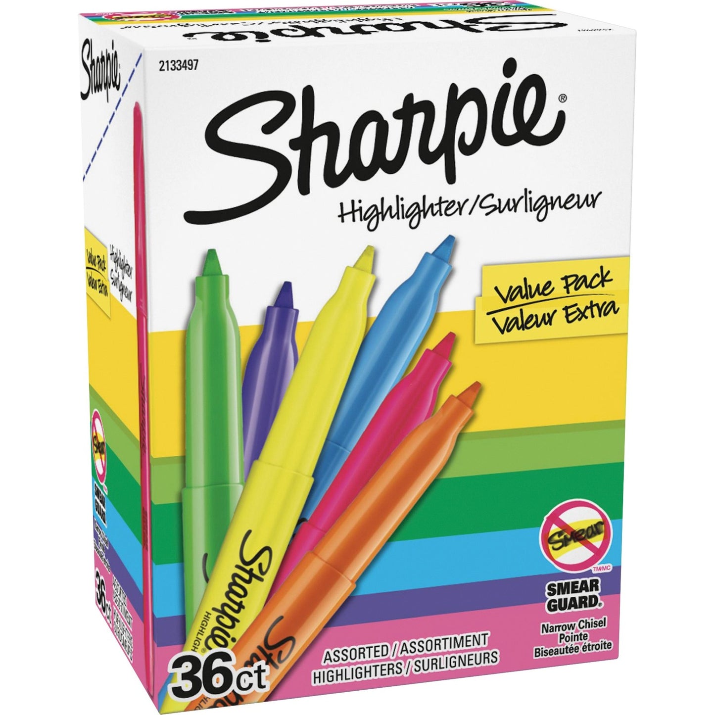 Sharpie 36-Count Pocket Highlighters Narrow Marker Point - Assorted Ink - 36 / Box (2133497)