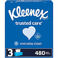 Kleenex trusted care Tissues 2 Ply - 8.40" Width x 8.50" Length - White - 160/Box - 3 / Pack (54303)