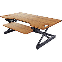 Rocelco DADRT- 46 Sit Stand Desk Riser 20" Height x 46" Width - Desk - Teak - For Monitor, Notebook, Keyboard - Sit-stand, Ergonomic, Keyboard Tray, Grommet, Cable Management, Retractable (RDADRT46)