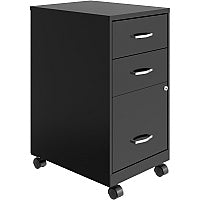 NuSparc 3-Drawer Organizer Metal File Cabinet 14.2" Width x 18" Depth x 26.7" Height - 3 x Drawer(s) for File, Box - Letter - Glide Suspension, 3/4 Drawer Extension, Anti-tip, Lockable, Mobility - Black - Metal - Recycled (VF318CMBK)