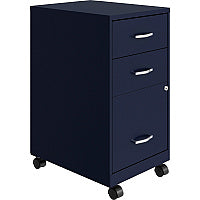 NuSparc 3-Drawer Organizer Metal File Cabinet 14.2" Width x 18" Depth x 26.7" Height - 3 x Drawer(s) for File, Box - Letter - Glide Suspension, 3/4 Drawer Extension, Anti-tip, Lockable, Mobility - Navy - Metal - Recycled (VF318CMNY)