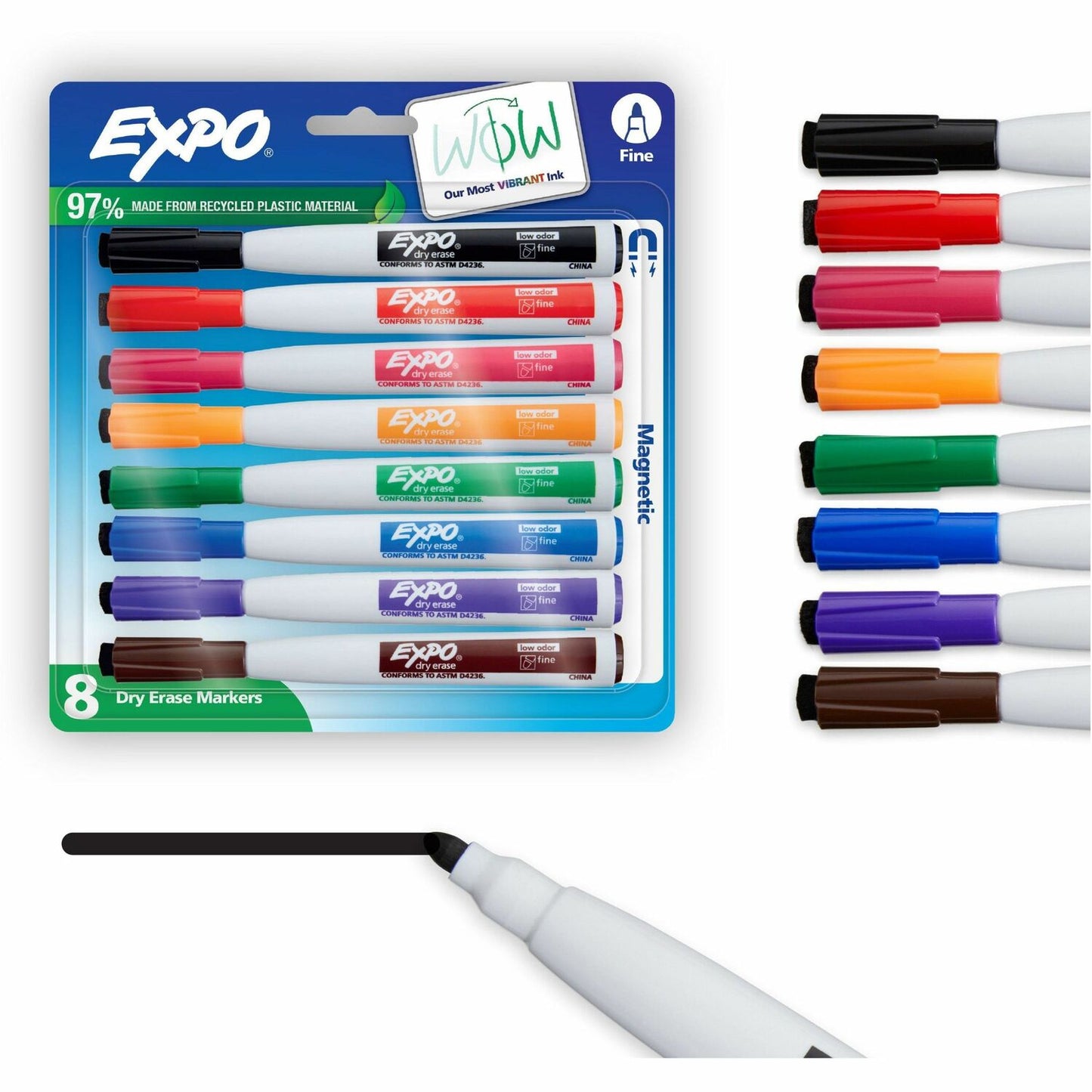 Expo Eraser Cap Fine Magnetic Dry Erase Markers Fine Marker Point - Erasable - Assorted Ink/ - 8 / Pack (1944748A)