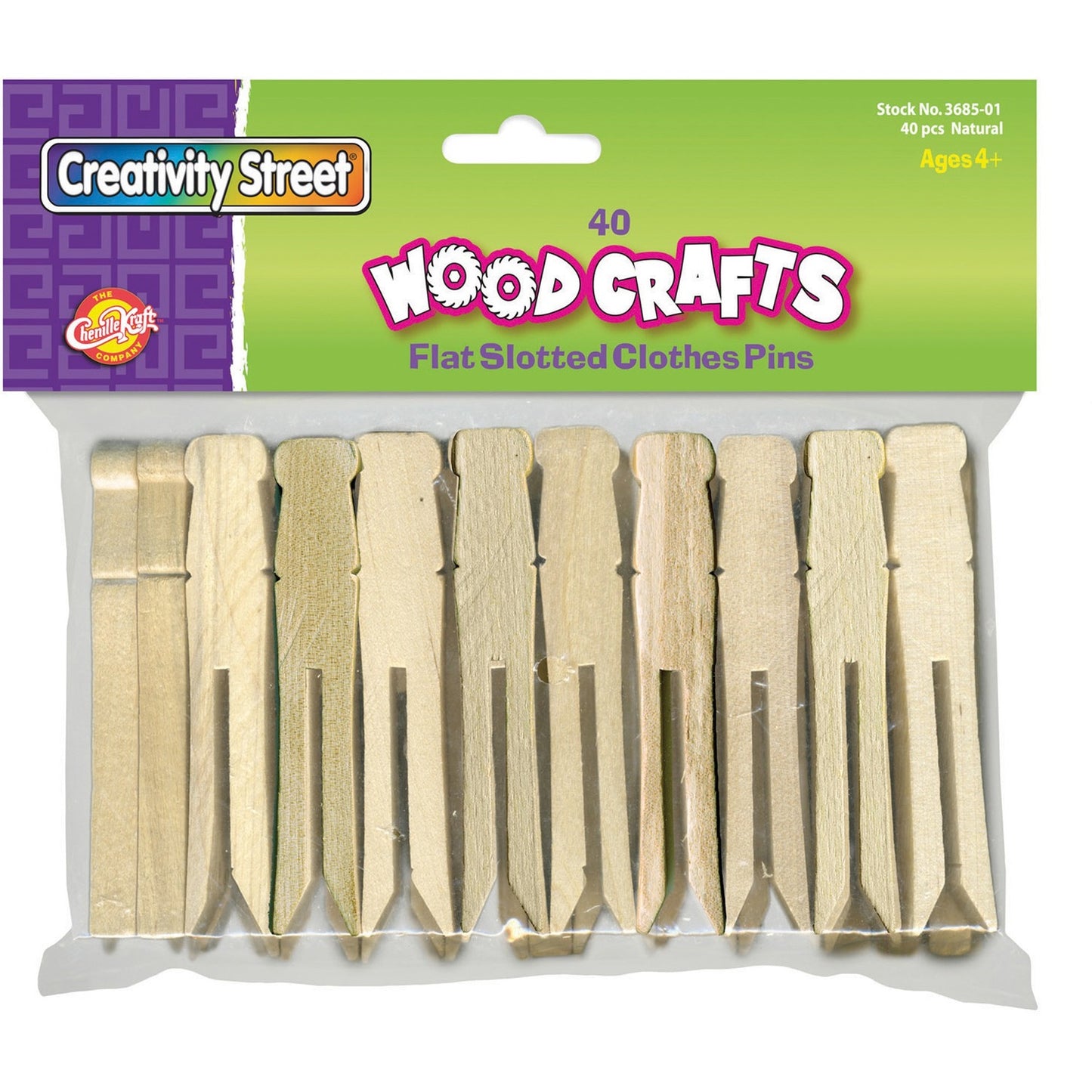 Creativity Street Flat-Slotted Clothespins 3.8" Length - Natural - Wood - 40 / Pack (368501)