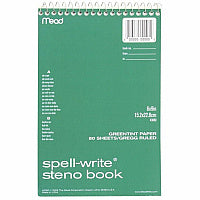 Mead Spell-Write Steno Book 80 Sheets - Wire Bound - 6" x 9" Sheet Size - Green Paper - Cardboard Cover - 1 Each (43080)