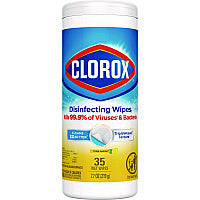 Clorox Disinfecting Wipes, 1-Ply, 7 x 8, Crisp Lemon, White, 35/Canister (01594EA)