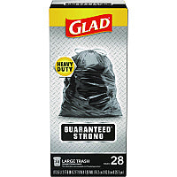 Glad Guaranteed Strong Large Drawstring Trash Bags, Three-Ply, 30 gal, 1.05 mil, 30" x 33", Black, 15/Box (78966BX)