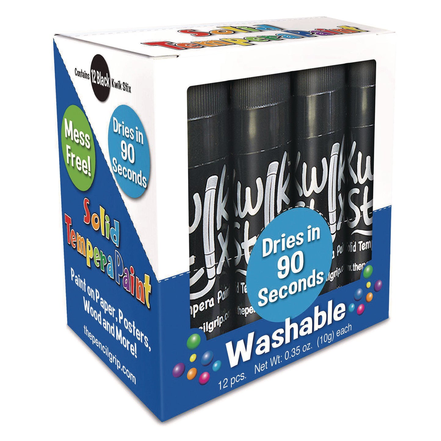 The Pencil Grip Kwik Stix Single Color Pack, 0.7" x 3.5", Black, 12/Pack, 12 Packs/Carton (6001012)