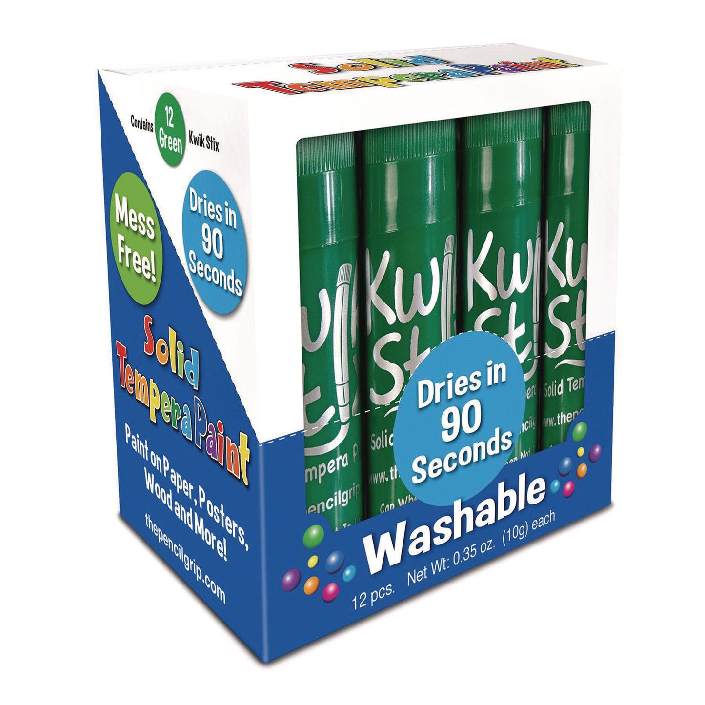 The Pencil Grip Kwik Stix Single Color Pack, 0.7" x 3.5", Green, 12/Pack, 12 Packs/Carton (6004012)