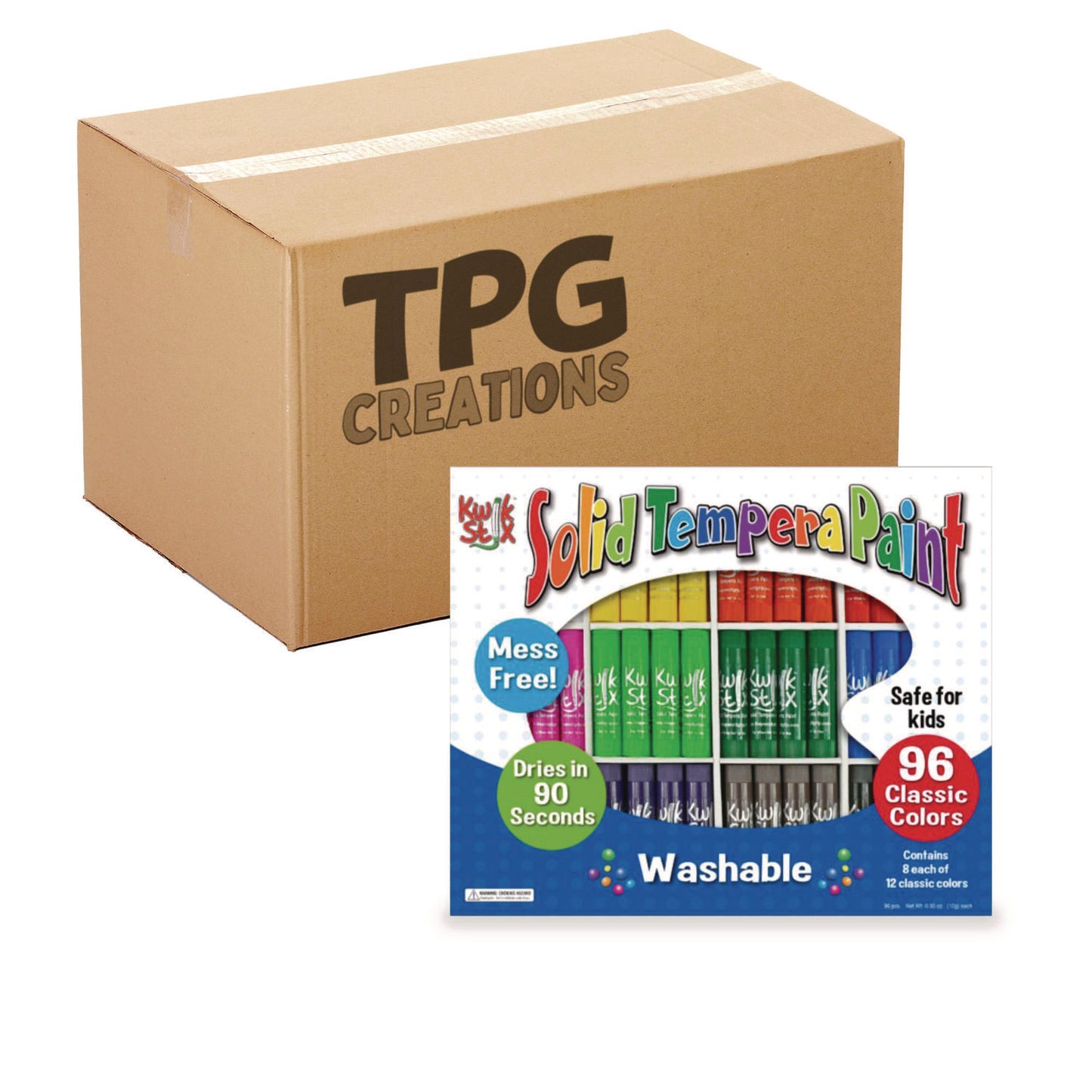 The Pencil Grip Kwik Stix Tempera Paint Set, 12 Assorted Colors, 96/Pack, 2 Packs/Carton (69602)