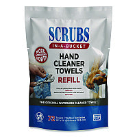 Hand Cleaner Towels, SCRUBS in-a-Bucket Refill, 1-Ply, 10 x 12, Citrus, Blue/White, 72/Pack, 6 Packs/Carton (42270)