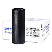 Inteplast Group Low-Density Commercial Can Liners, 33 gal, 1.5 mil, 33" x 39", Black, Interleaved Roll, 20 Bags/Roll, 5 Rolls/Carton (SL3339150K)