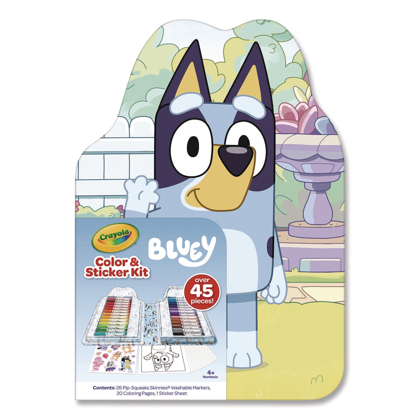 Crayola Bluey Color and Sticker Kit, (26) Pip-Squeaks Skinnies Washable Markers, (20) Coloring Pages, (1) Sticker Sheet (41235)