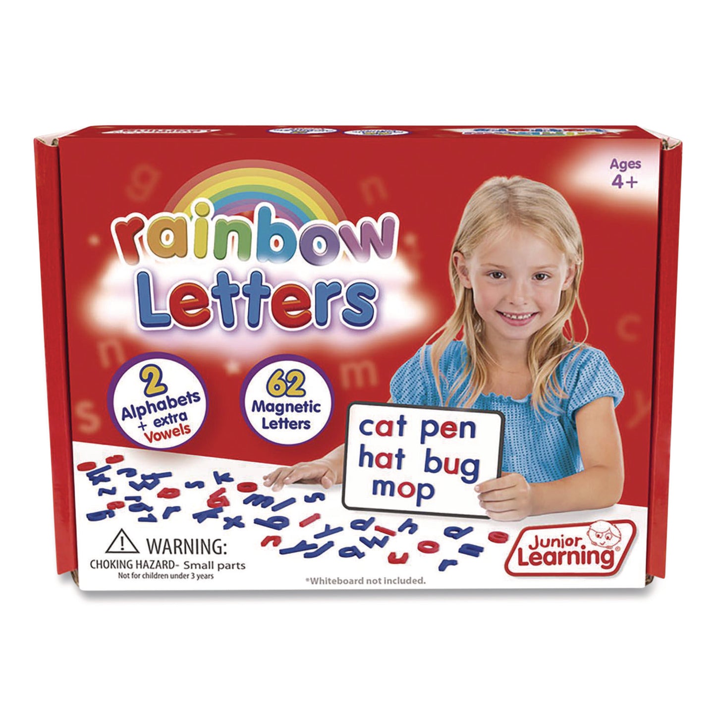 Junior Learning Inc Rainbow Lowercase Letters, (2) Alphabet Sets, (2) Extra Vowel Sets, +/- 1.6" Tall, Blue Consonants, Red Vowels, 62 Pieces (196)