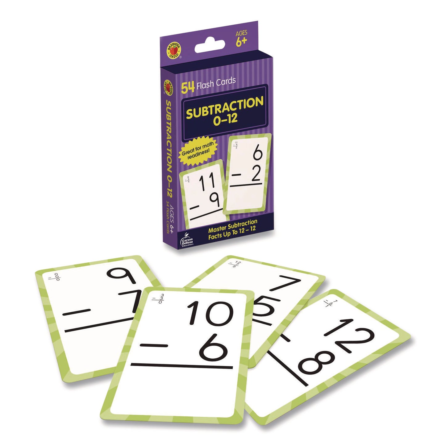 Carson-Dellosa Subtraction 0 to 12 Flash Cards, 3.25 x 5.25, Assorted Colors, 54 Cards (0769677215)