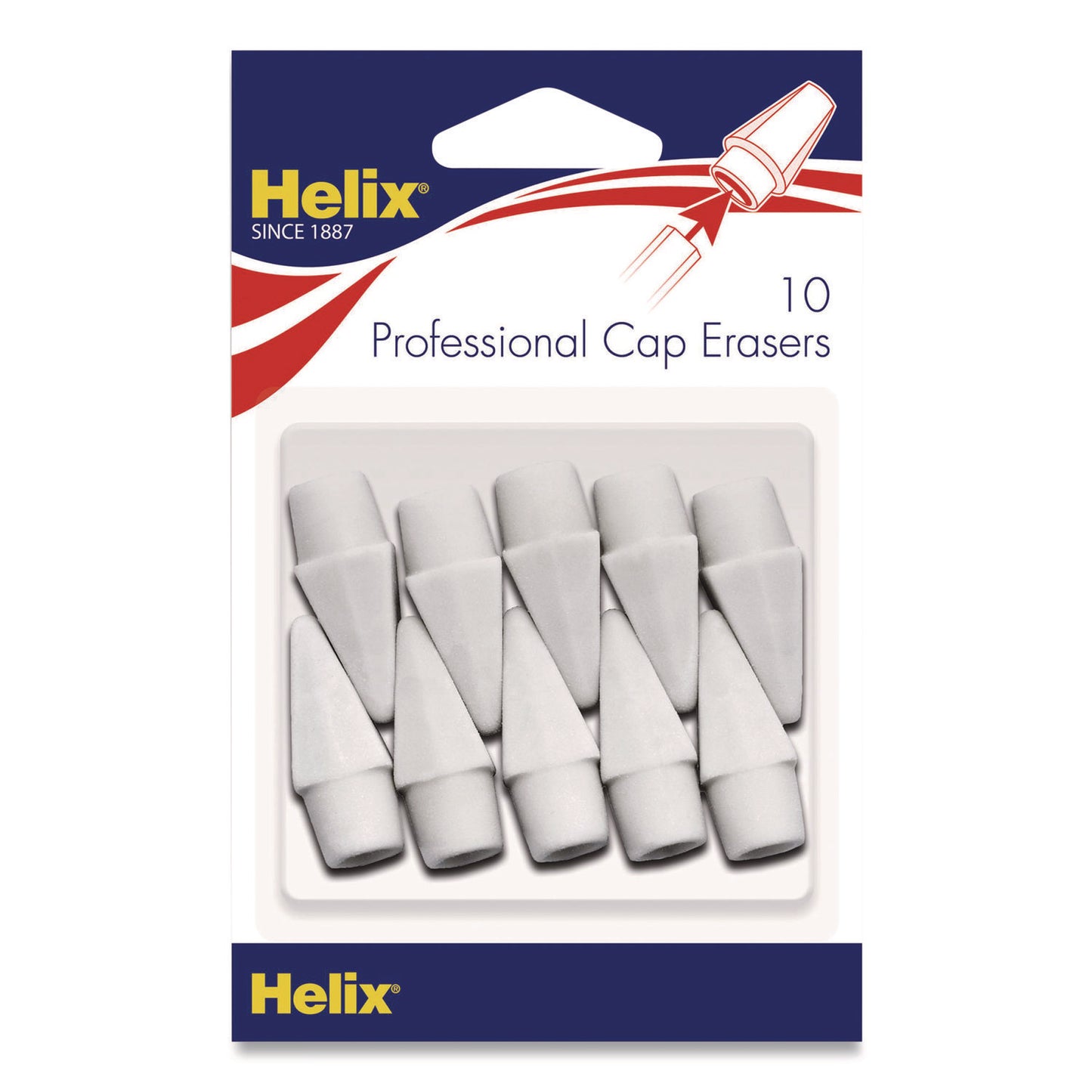 Maped Helix Professional Hi-Polymer Oversized Pencil Cap Erasers, For Pencil Marks, White, 10/Pack (37360)