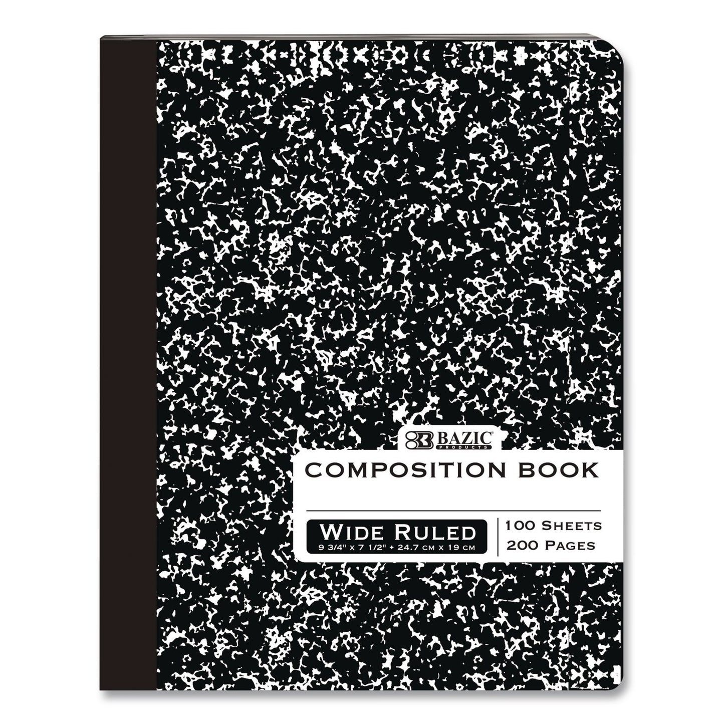 BAZIC Composition Books, 1 Subject, Wide/Legal Rule, Black Marble Cover, (100) 9.75 x 7.5 Sheets (508)