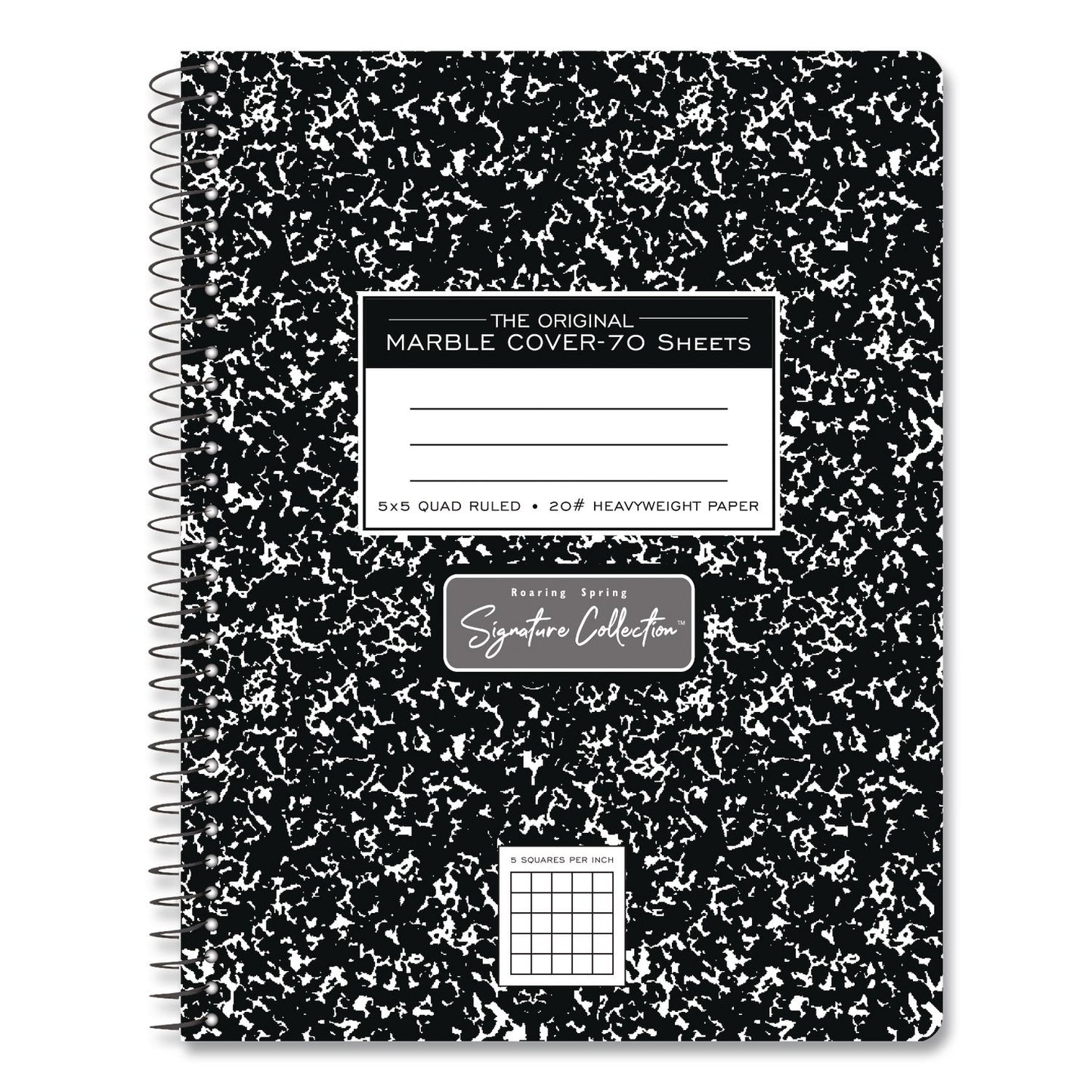 Roaring Spring Signature Collection Composition Notebook, Quadrille Rule (5 sq/in), Black Marble Cover, (70) 9.75 x 7.5 Sheets (10113)