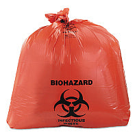 Heritage Healthcare Biohazard Printed Can Liners, Biohazard Infectious Waste, 45 gal, 3 mil, 40" x 46", Red, Flat Pack, 75/Carton (A8046ZR)