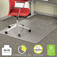 Deflecto EconoMat Occasional Use Chair Mat for Low Pile Carpet, 45 x 53, Wide Lipped, Clear (CM11232)