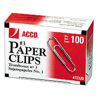 Acco(R) Smooth Economy Paper Clip, Steel Wire, No. 3, Silver, 10 Boxes (72320)