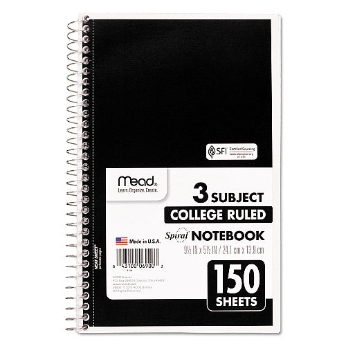 Mead Spiral Notebook, 3 Subject, College Rule, Assorted Covers, 150 Sheets