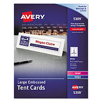 Avery Large Embossed Tent Card, White, 3.5 x 11, 1 Card/Sheet, 50 Sheets/Box (5309)