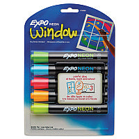 EXPO Neon Windows Dry Erase Marker, Broad Bullet Tip, Assorted Colors, 5/Pack (1752226)