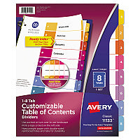 Avery Customizable TOC Ready Index Multicolor Tab Dividers, 8-Tab, 1 to 8, 11 x 8.5, White, Traditional Color Tabs, 1 Set (11133)