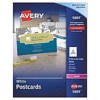 Avery Printable Postcards, Laser, 80 lb, 4 x 6, Uncoated White, 80 Cards, 2 Cards/Sheet, 40 Sheets/Box (5889)
