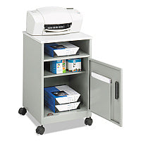Safco Steel Machine Stand with Open Storage Compartment, Wood, 4 Shelves, 1 Bin, 15.25 x 17.25 x 27.25, Gray (1871GR)