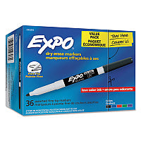 EXPO Low-Odor Dry Erase Marker Office Value Pack, Fine Bullet Tip, Assorted Colors, 36/Pack (2003893)