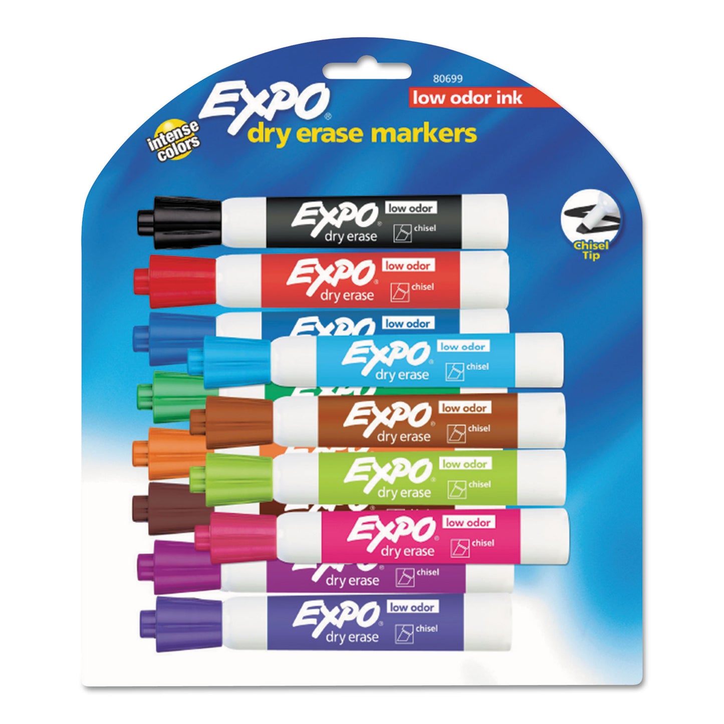 EXPO Low-Odor Dry-Erase Marker, Broad Chisel Tip, Assorted Colors, 12/Set (80699)