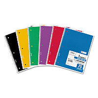 Mead Spiral Notebook, 1-Subject, Wide/Legal Rule, Assorted Cover Colors, (70) 10.5 x 8 Sheets, 6/Pack (73063)