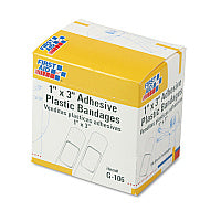 First Aid Only Plastic Adhesive Bandages, 1 x 3, 100/Box (G106)