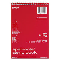 Mead Spell-Write Wirebound Steno Pad, Gregg Rule, Randomly Assorted Cover Colors, 80 White 6 x 9 Sheets (43082)
