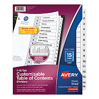 Avery Customizable TOC Ready Index Black and White Dividers, 15-Tab, 1 to 15, 11 x 8.5, 1 Set (11142)