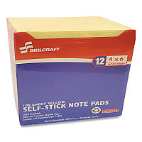 AbilityOne 7530012858355, SKILCRAFT Self-Stick Note Pad, 4" x 6", Yellow, 100 Sheets/Pad, 12 Pads/Pack